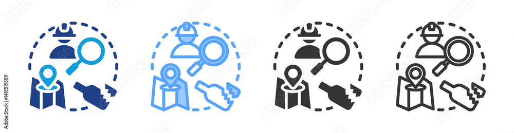 Poster Archeological Field Survey icon set multiple style collection