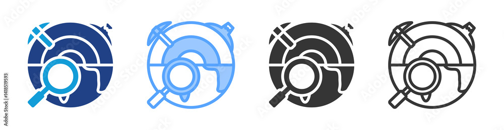 Poster geological surveys icon set multiple style collection