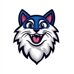 Fototapeta premium Cartoon wolf head illustration with blue, white, and pink colors