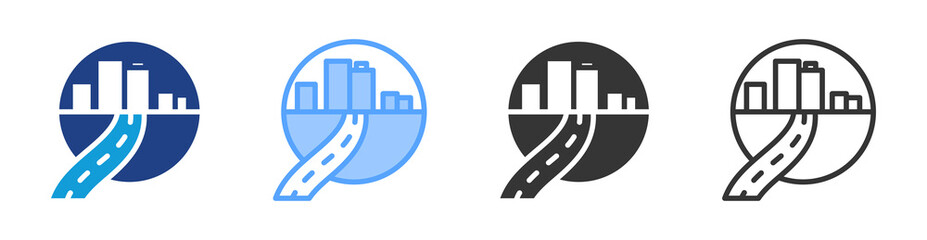 Roads icon set multiple style collection