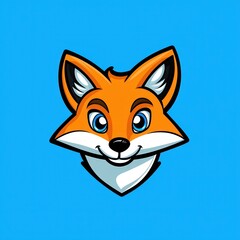 Obraz premium Cartoon illustration of a friendly fox with bright orange fur and blue eyes