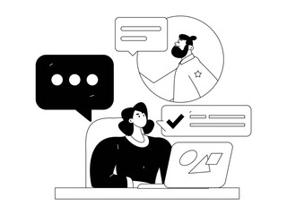 Virtual characters social communication concept business flat vector hand drawn illustration
