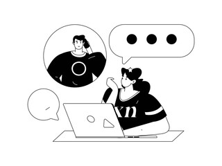 Virtual characters social communication concept business flat vector hand drawn illustration
