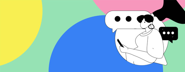 Virtual characters social communication concept business flat vector hand drawn illustration
