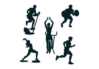 Fitness Activities Vector: Running, Weightlifting, Exercise, Cardio, and Strength
