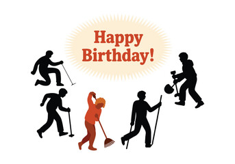 Happy Birthday Vector: Celebrating with Hiking, Walking, and Active Fun