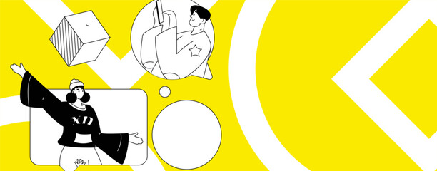 Virtual characters social communication concept business flat vector hand drawn illustration
