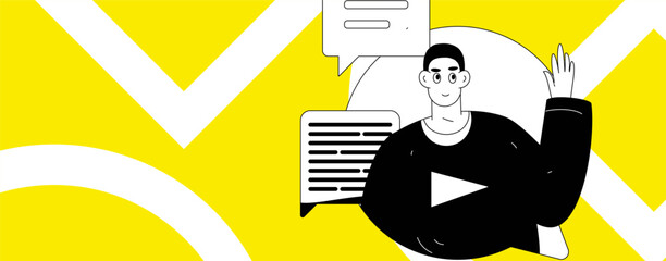 Virtual characters social communication concept business flat vector hand drawn illustration
