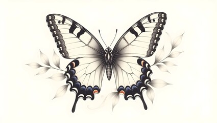 Fototapeta premium A sophisticated illustration of a swallowtail butterfly, featuring intricate wing details and a delicate, elegant design.