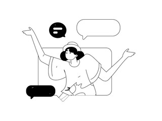 Virtual characters social communication concept business flat vector hand drawn illustration
