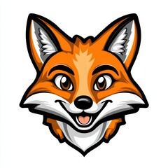Cartoon illustration of a smiling fox head with large expressive eyes and soft fur