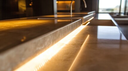 Modern kitchen countertop with elegant lighting.