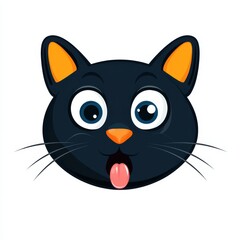 Obraz premium Cartoon cat face with blue eyes, orange ears, and pink tongue on white background