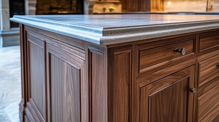 Fototapeta premium Ornate wooden kitchen island with tin trim.