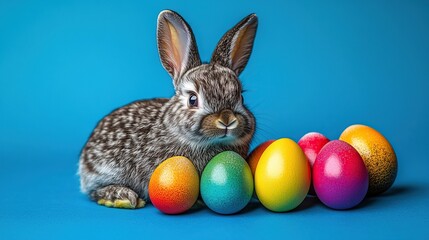 Cute Easter bunny with colorful eggs (1)