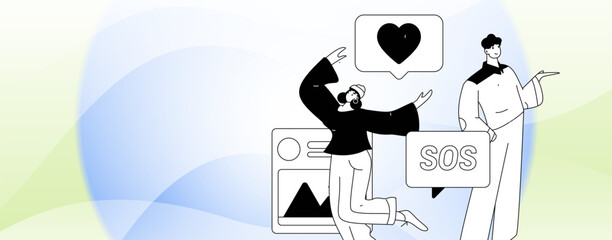 Virtual characters social communication concept business flat vector hand drawn illustration
