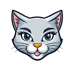 Obraz premium Illustration of a light gray cat with blue eyes and pink inner ears