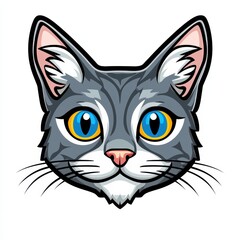 Fototapeta premium Close-up illustration of a gray cat with blue and yellow eyes and white markings
