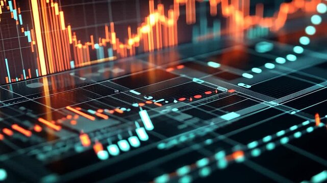 Abstract financial data visualization with graphs and charts illustrating market trends and analysis