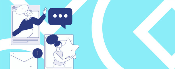 Virtual characters social communication concept business flat vector hand drawn illustration
