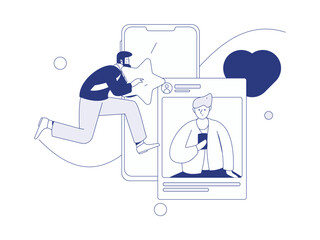 Virtual characters social communication concept business flat vector hand drawn illustration
