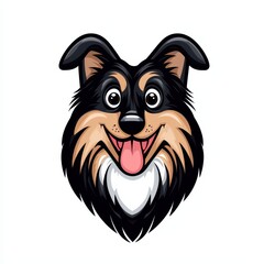 Cartoon illustration of a collie dog with black and tan fur, looking directly at the viewer