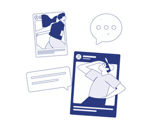 Virtual characters social communication concept business flat vector hand drawn illustration
