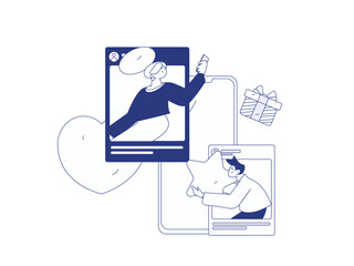 Virtual characters social communication concept business flat vector hand drawn illustration
