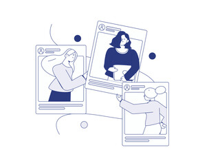 Virtual characters social communication concept business flat vector hand drawn illustration
