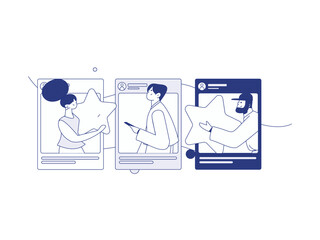 Virtual characters social communication concept business flat vector hand drawn illustration
