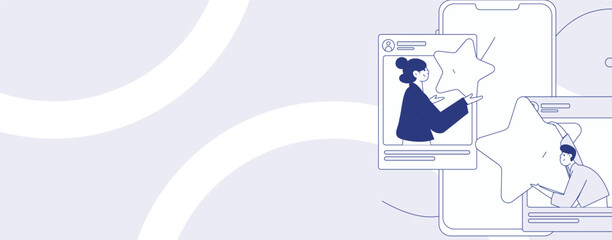 Virtual characters social communication concept business flat vector hand drawn illustration
