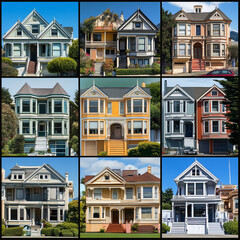 Fototapeta premium Colorful Victorian Homes Collage
