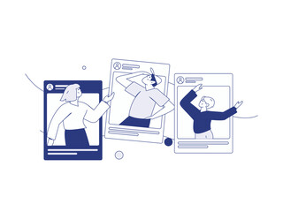 Virtual characters social communication concept business flat vector hand drawn illustration
