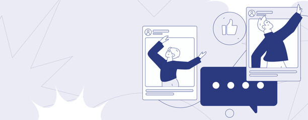 Virtual characters social communication concept business flat vector hand drawn illustration
