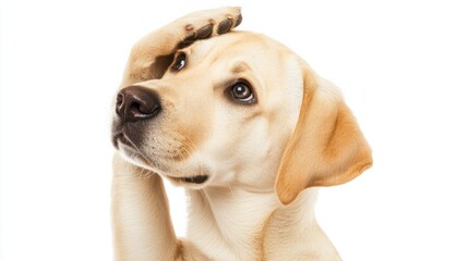 Curious Labrador Dog with Puzzled Expression on White Background