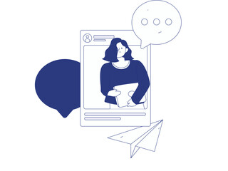 Virtual characters social communication concept business flat vector hand drawn illustration
