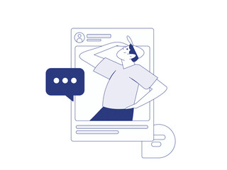 Virtual characters social communication concept business flat vector hand drawn illustration
