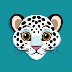 Naklejka premium Cartoon illustration of a leopard's face with black spots, yellow eyes, and teal background