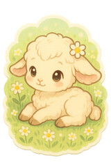 Fototapeta premium Adorable lamb in a field of daisies, a sweet and innocent scene that captures the essence of springtime joy and baby animal charm.