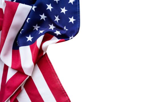 American USA flag isolated on against transparent background with beautiful waving wave. Independence day banner concept