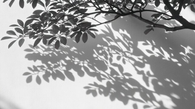 Elegant Shadow Play of Branch and Leaves Against a Soft Background