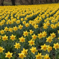 Obraz premium field of yellow tulips, field of yellow flowers, field of yellow daffodils