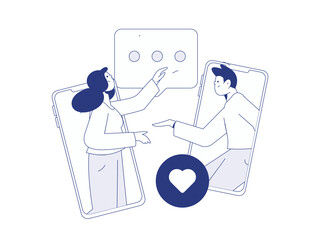 Virtual characters social communication concept business flat vector hand drawn illustration
