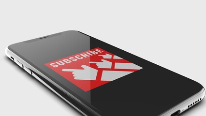  smartphone screen displaying a subscribe button, representing digital content subscriptions, newsletter sign-ups, or app-based user engagement