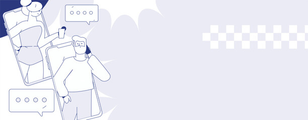 Virtual characters social communication concept business flat vector hand drawn illustration
