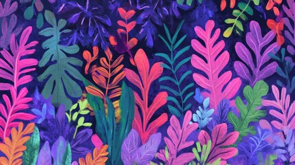 Vibrant foliage painting a dense garden of fantasy leaves