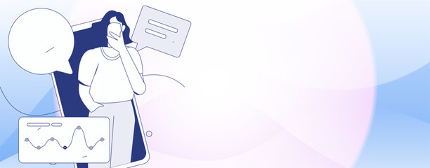 Virtual characters social communication concept business flat vector hand drawn illustration
