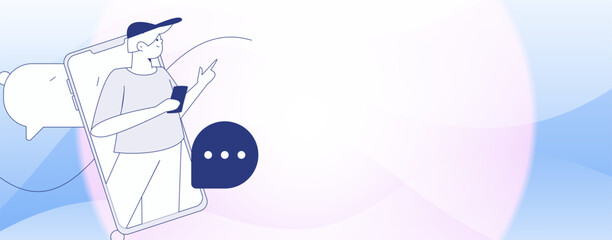 Virtual characters social communication concept business flat vector hand drawn illustration
