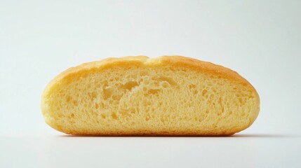 Freshly Baked Bread Loaf Cut in Half on White Background