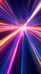 Bright Colorful Light Rays Burst Through Dark Background in Motion